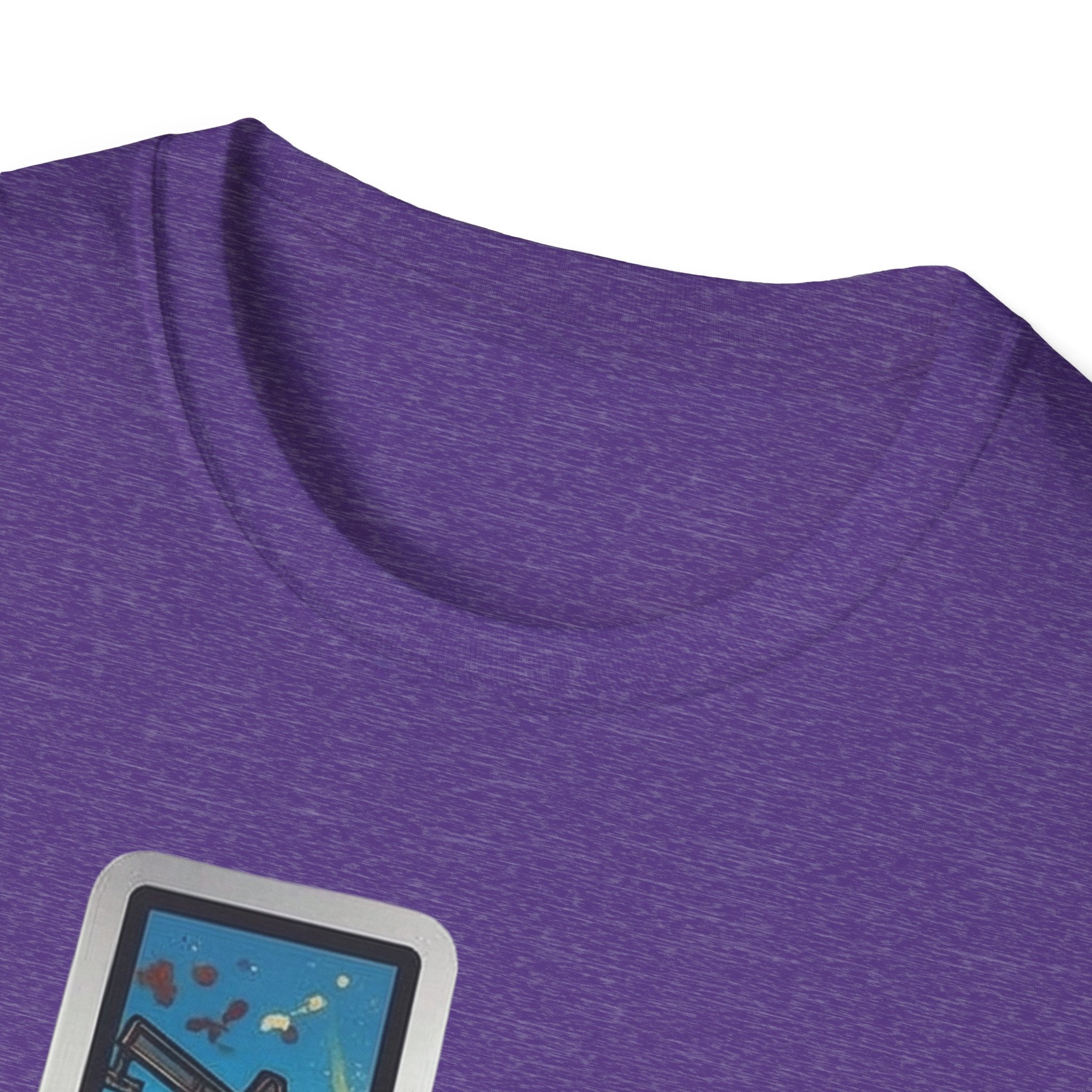 I Am Texas T-shirt, purple heather, graphic top border near collar