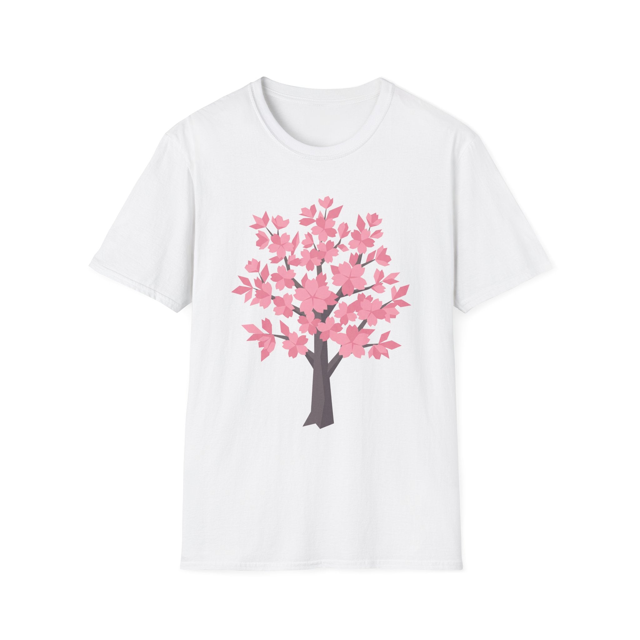 Cherry blossom tree T-shirt, pink floral design on white front