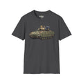Dark gray tank T-shirt with armored vehicle graphic on chest