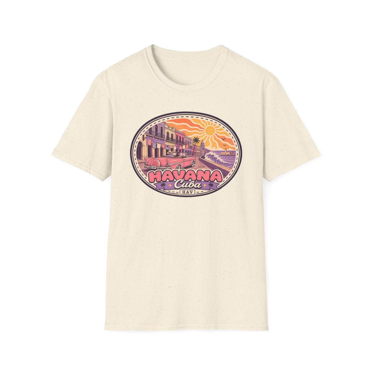 Natural color crewneck T-shirt with circular Havana graphic print on front