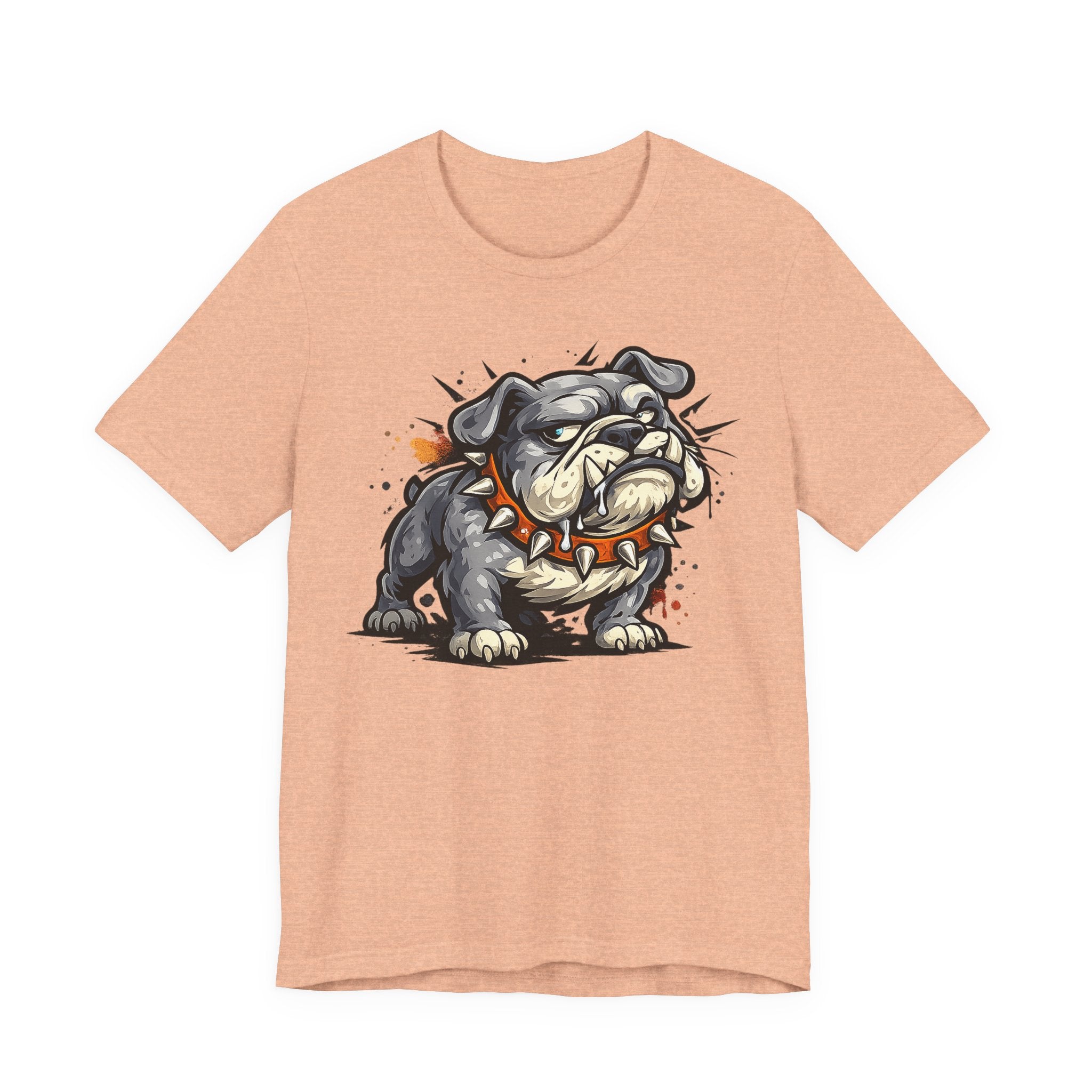 Peach bulldog graphic T-shirt with snarling cartoon dog illustration