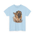 Light blue graphic dog t-shirt with running Belgian Malinois print on chest