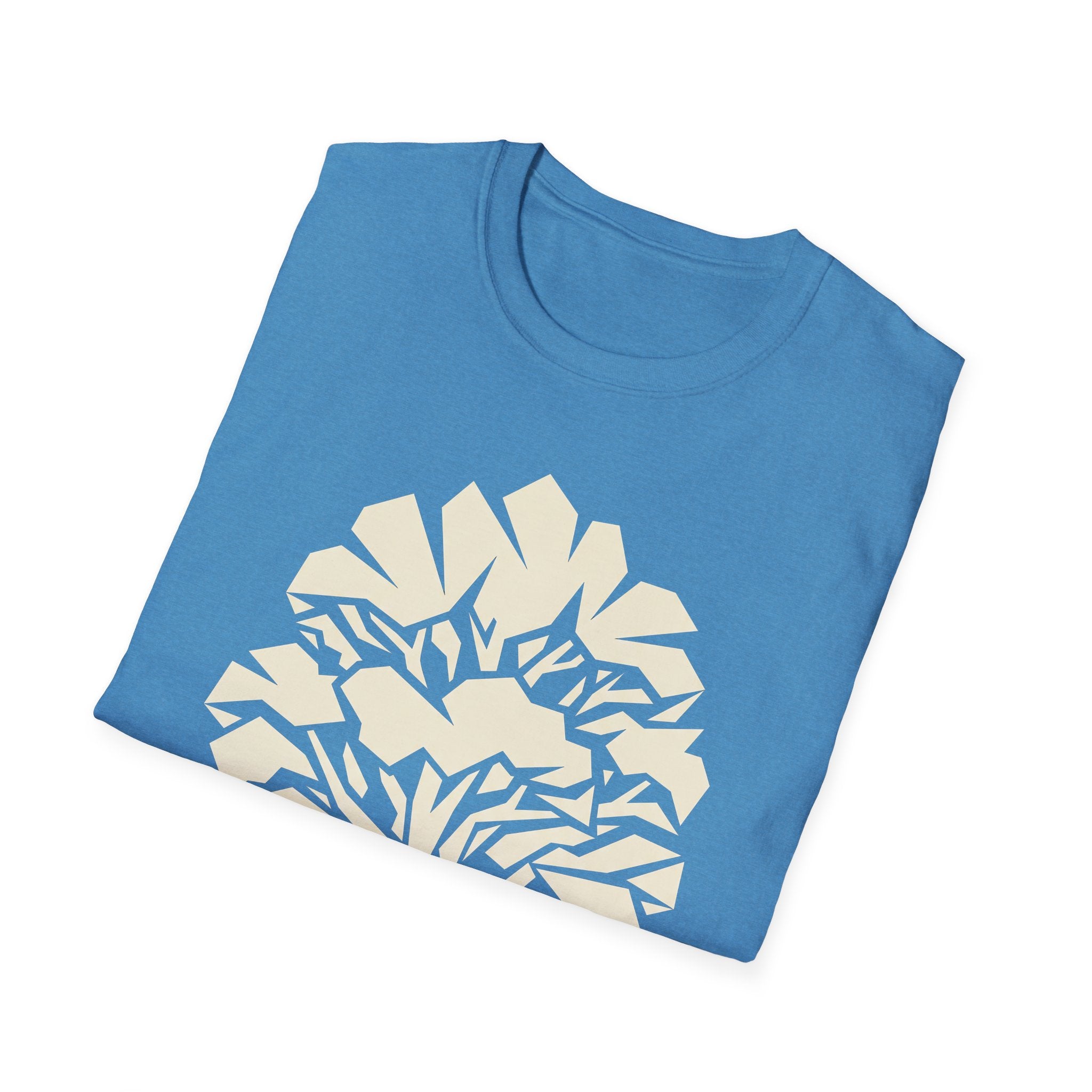 Light blue geometric tree T-shirt with cream abstract nature silhouette graphic