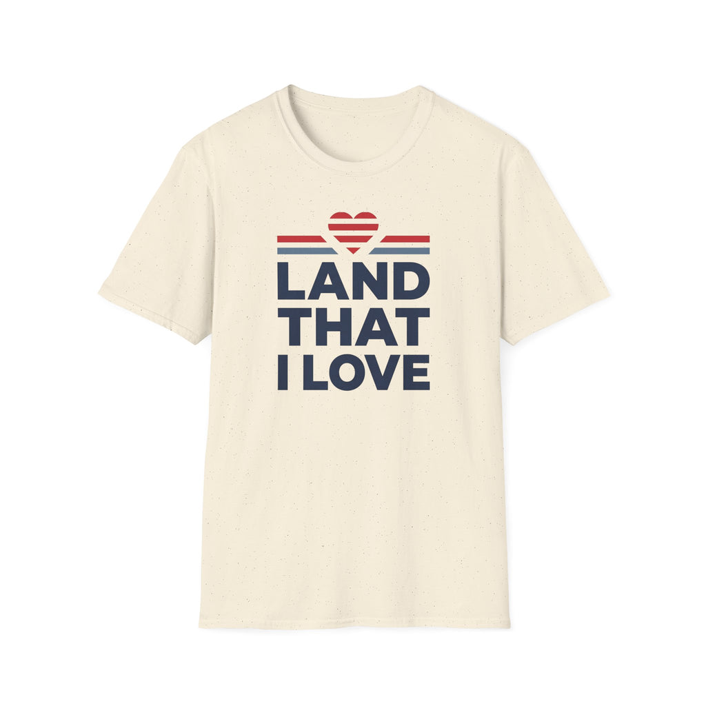 Cream unisex t-shirt with patriotic heart and text graphic on front.