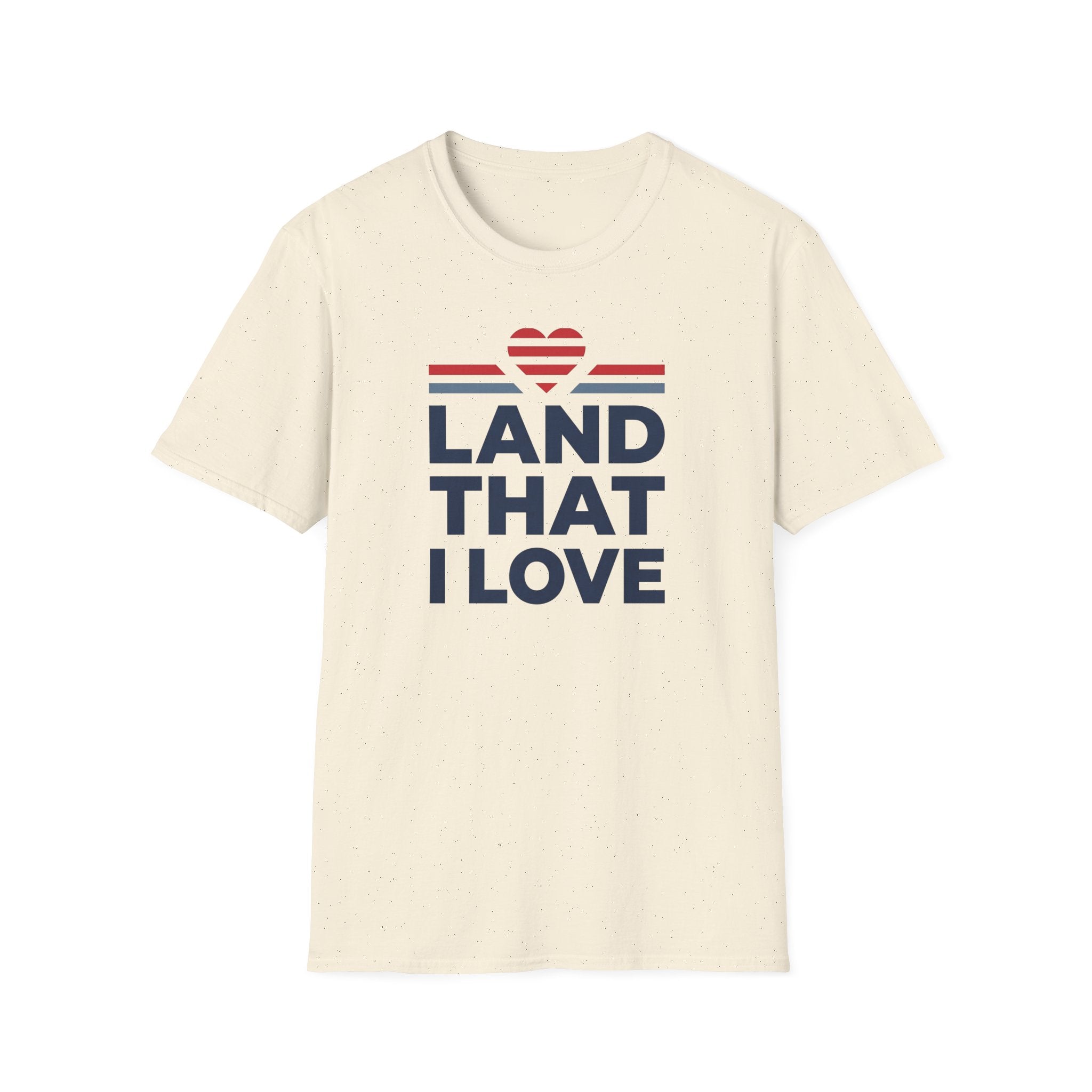 Cream unisex t-shirt with patriotic heart and text graphic on front.