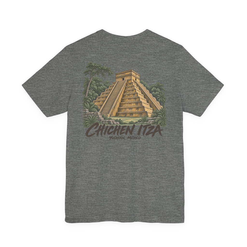 Dark gray heather crew-neck T-shirt with Chichen Itza vintage graphic