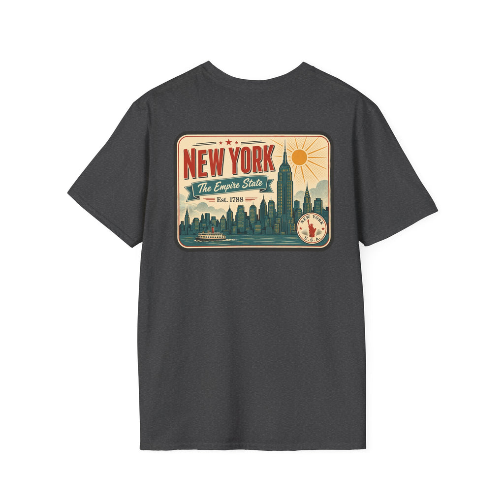 Dark gray New York skyline graphic T-shirt, short-sleeve crew neck
