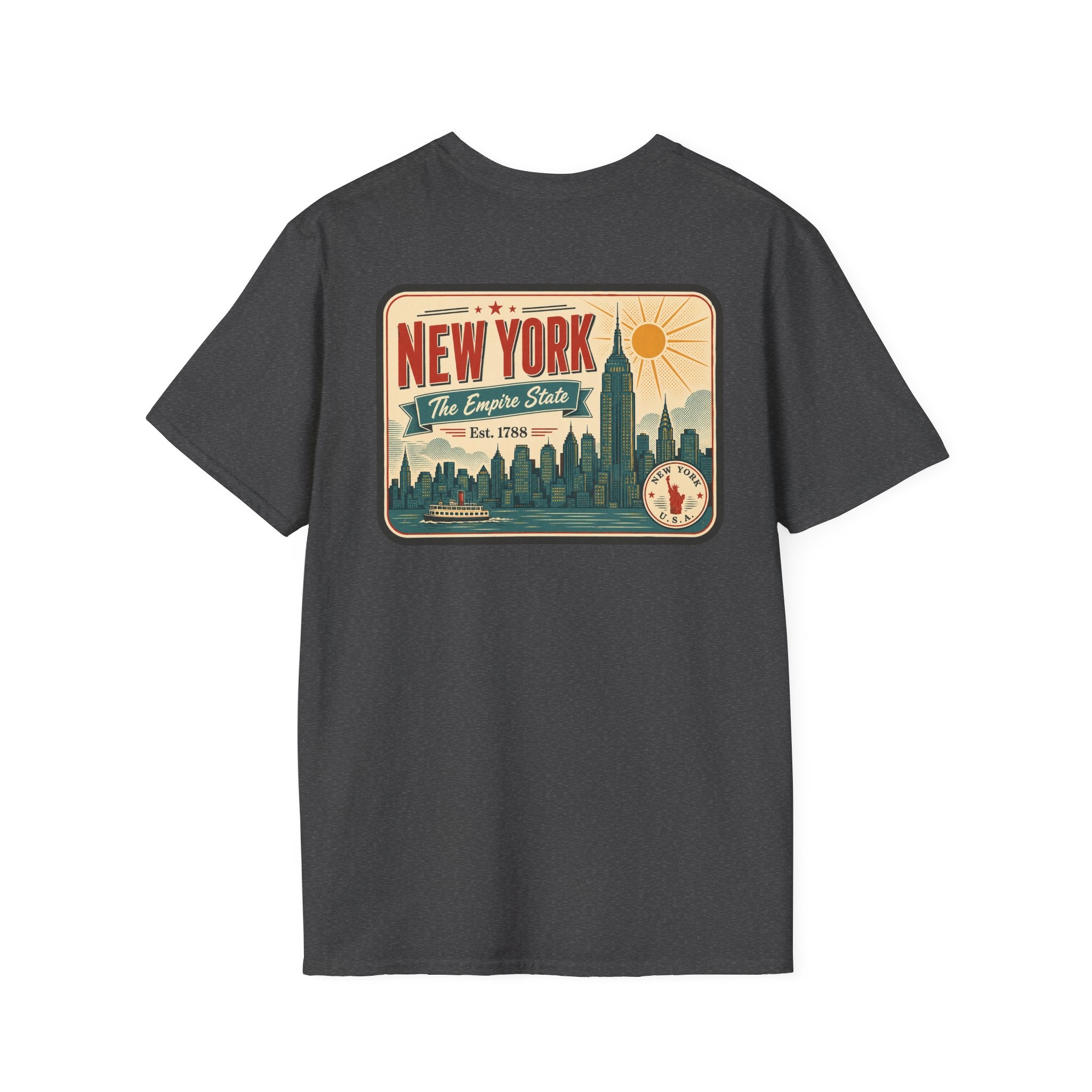 Dark gray New York skyline graphic T-shirt, short-sleeve crew neck