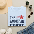 Light blue patriotic T-shirt with 'THE AMERICAN SPIRIT' graphic and red star