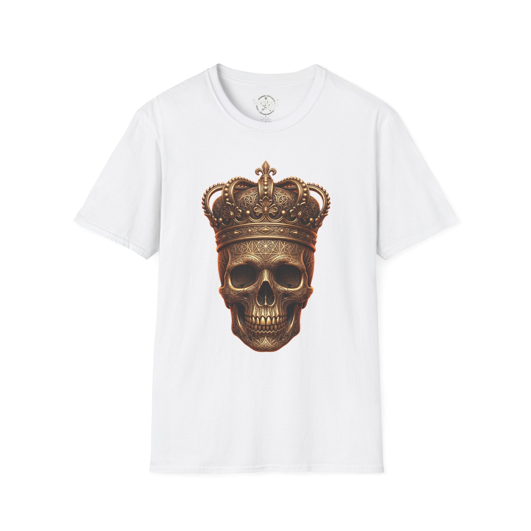 White gothic skull T-shirt with gold crown graphic