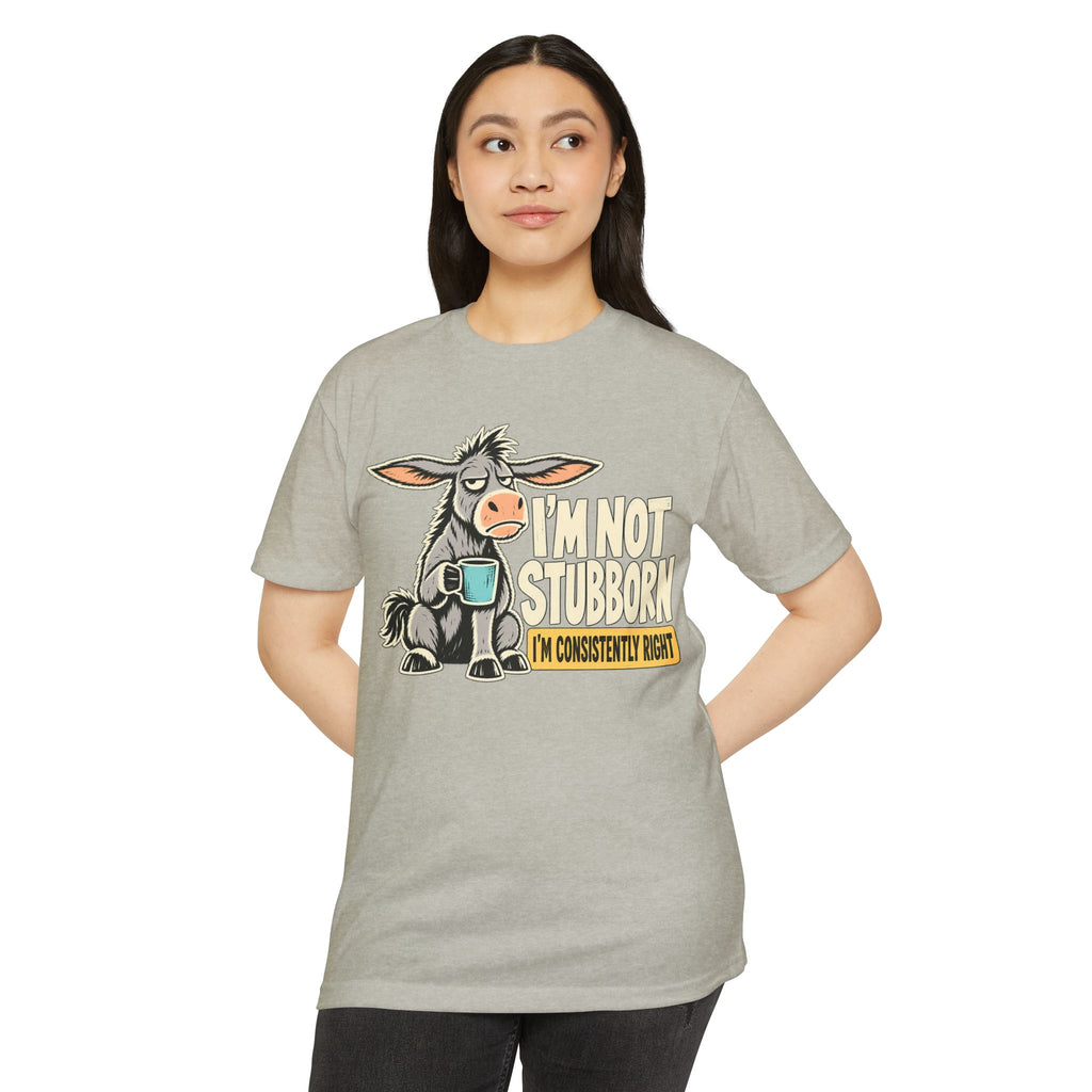 Light gray T-shirt with donkey coffee graphic and slogan on front