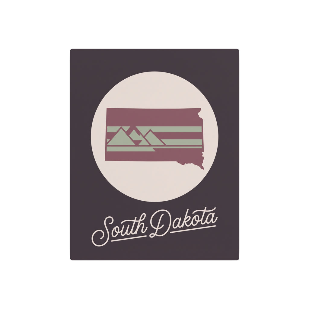 Mauve square South Dakota metal wall art featuring circular silhouette badge and script
