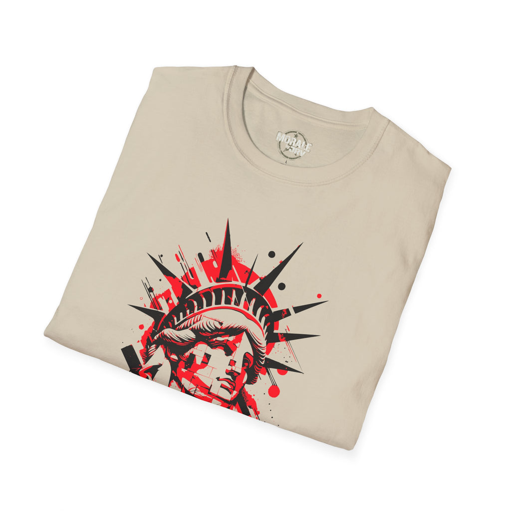 Liberty Statue graphic tee, Sand: Statue-Design mit rotem Spritz- und Textprint