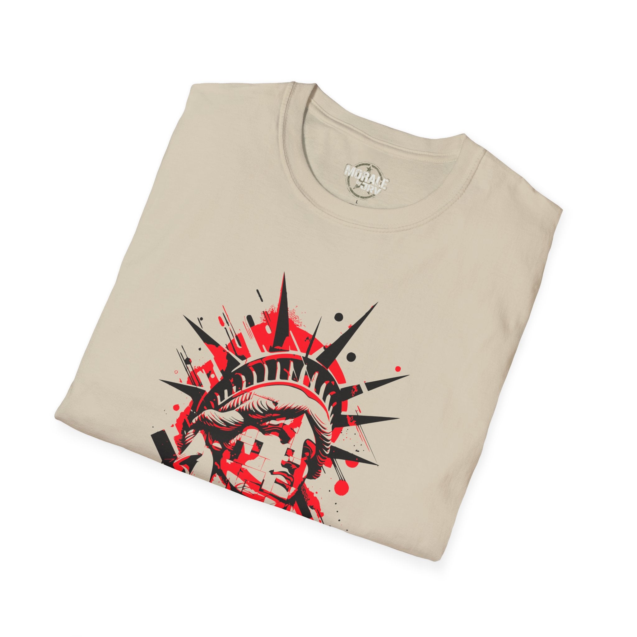 Liberty Statue graphic tee, Sand: Statue-Design mit rotem Spritz- und Textprint
