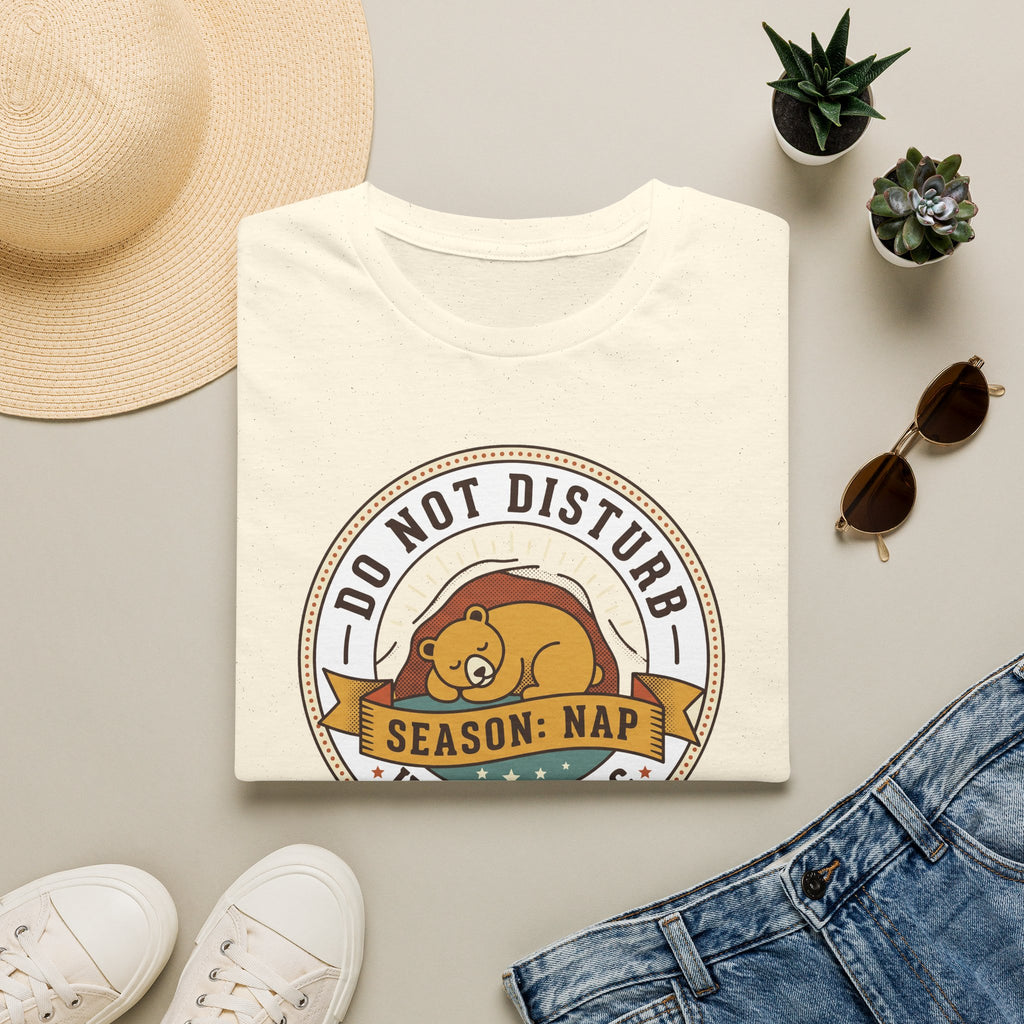 White nap T-shirt with circular bear 'Season: Nap' graphic
