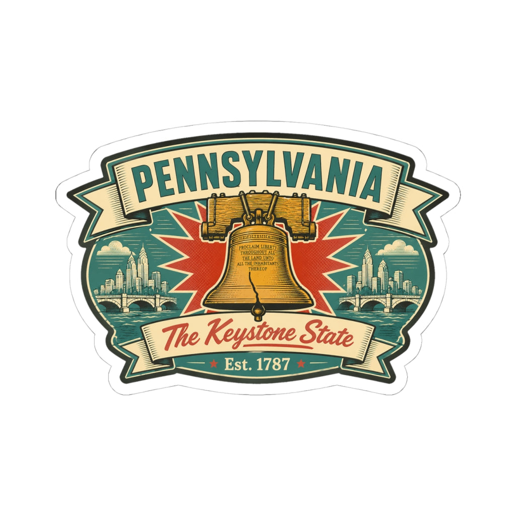 Pennsylvania vintage Liberty Bell sticker, multicolor banner and emblem kiss-cut vinyl