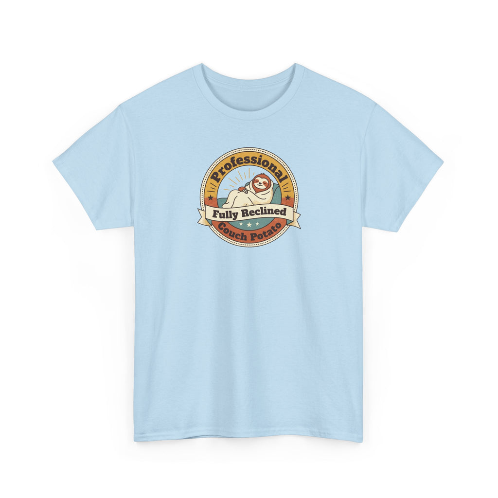 Light blue T-shirt with circular sloth logo graphic on the chest