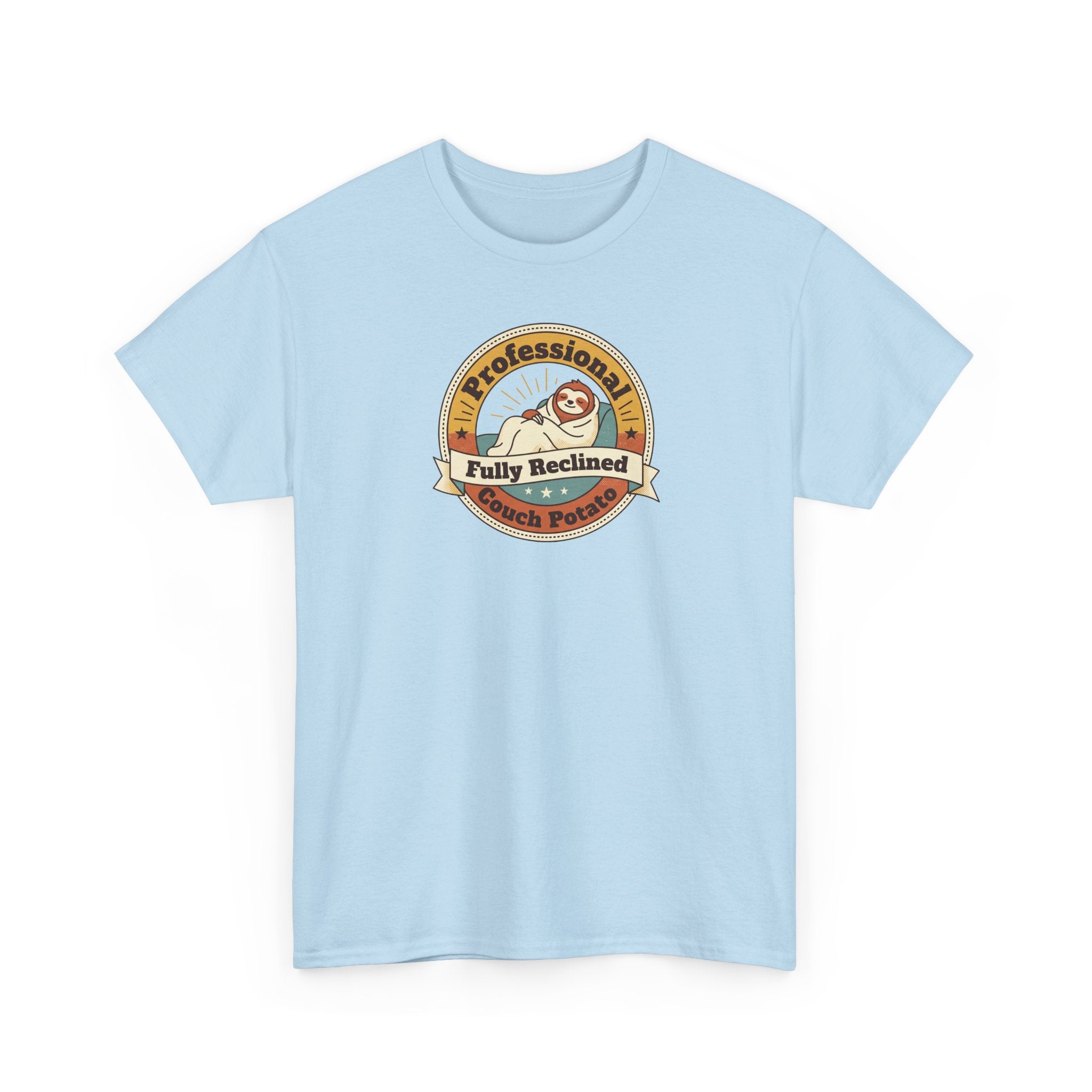 Light blue T-shirt with circular sloth logo graphic on the chest
