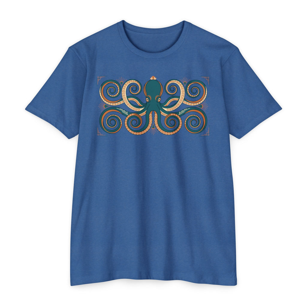 Octopus swirl graphic T-shirt, short-sleeve crew neck in dark blue