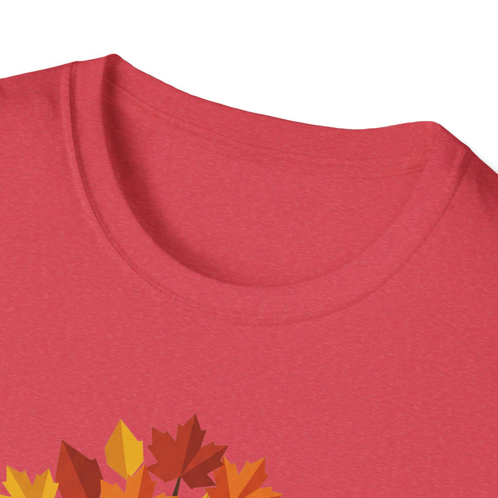 Rotes T-Shirt im Nahbereich mit Rundhalsausschnitt; Stoff und Print-Kante sichtbar