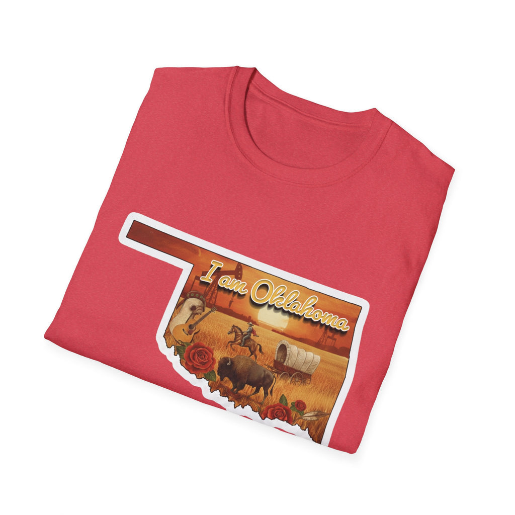Red T-shirt with cowboy rodeo "I am Oklahoma" graphic