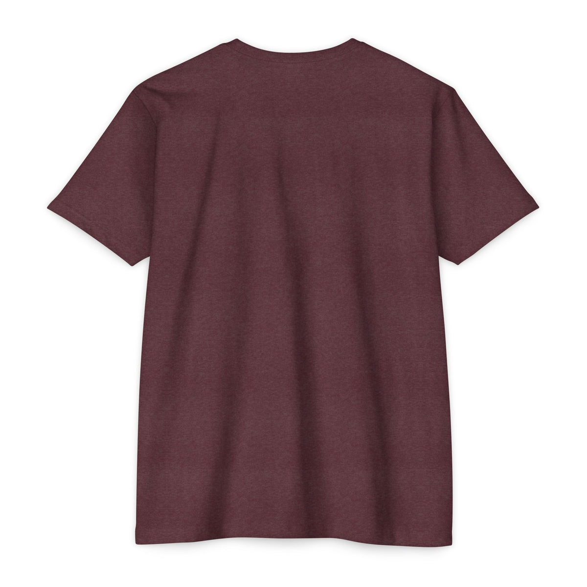 Maroon crew-neck t-shirt, short sleeves, plain front
