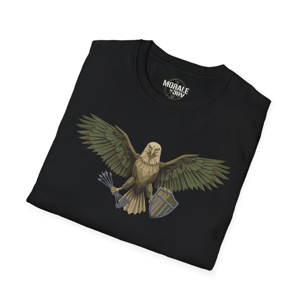 Soaring Hawk T-Shirt, black crewneck with large vintage raptor wings illustration.