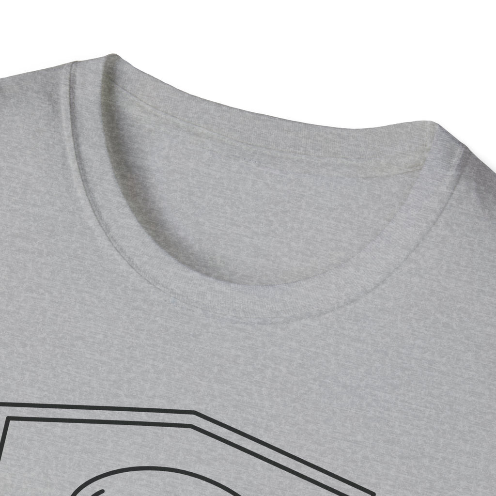 Sport grey t-shirt neckline with partial front shield graphic printed below