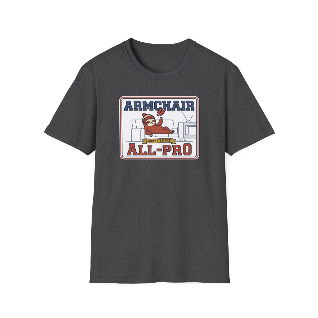 Dark gray T-shirt with 'ARMCHAIR ALL-PRO' sports graphic
