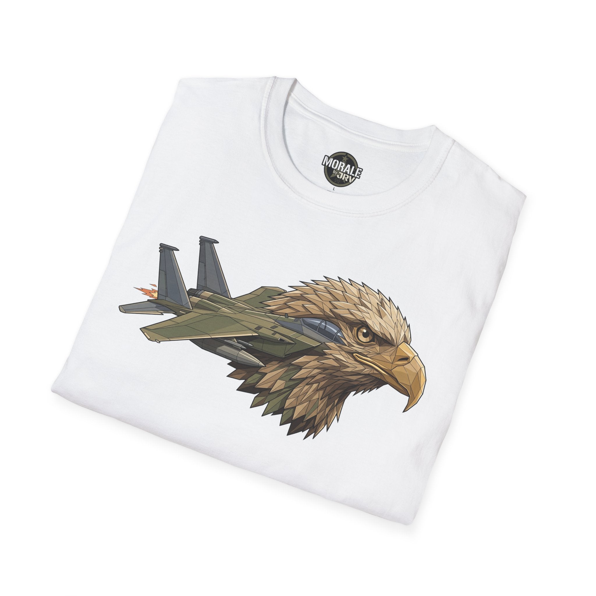 White T-shirt with eagle head and fighter jets graphic