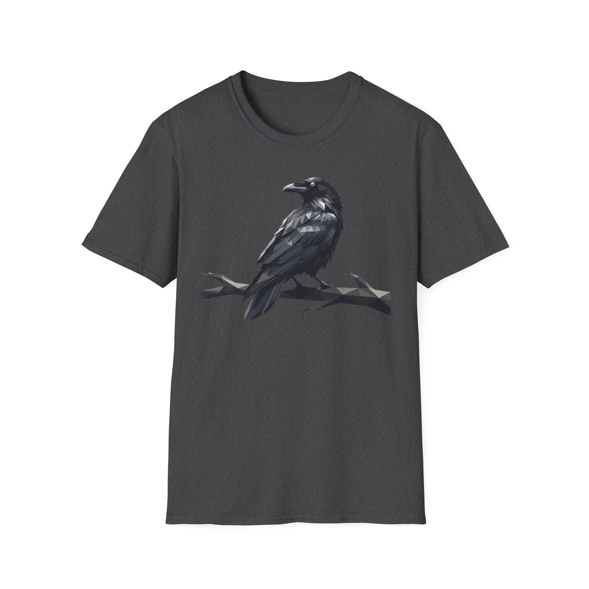 Charcoal gray raven graphic t-shirt with perched bird print