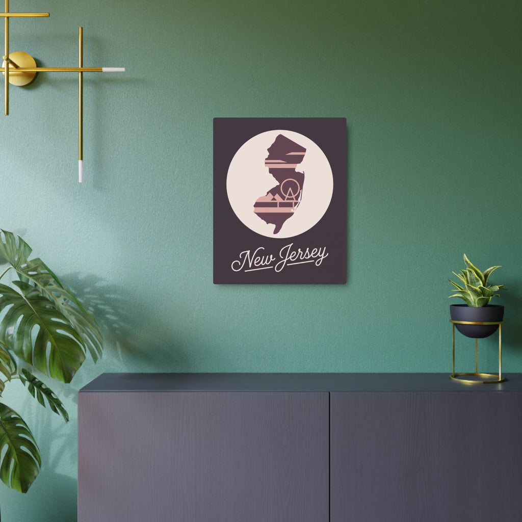 Mauve New Jersey state silhouette metal wall art plaque with New Jersey script