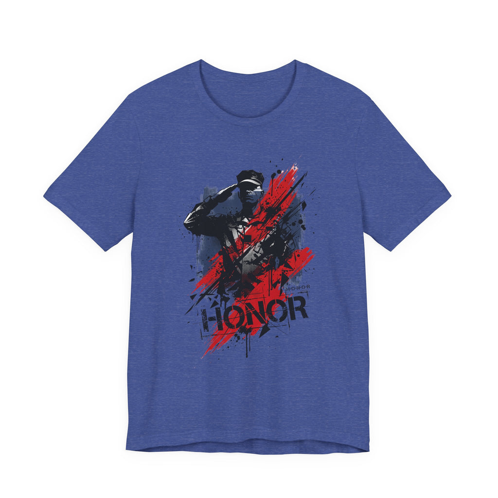 Royal blue t-shirt with 'HONOR' soldier graphic in red, white, and blue