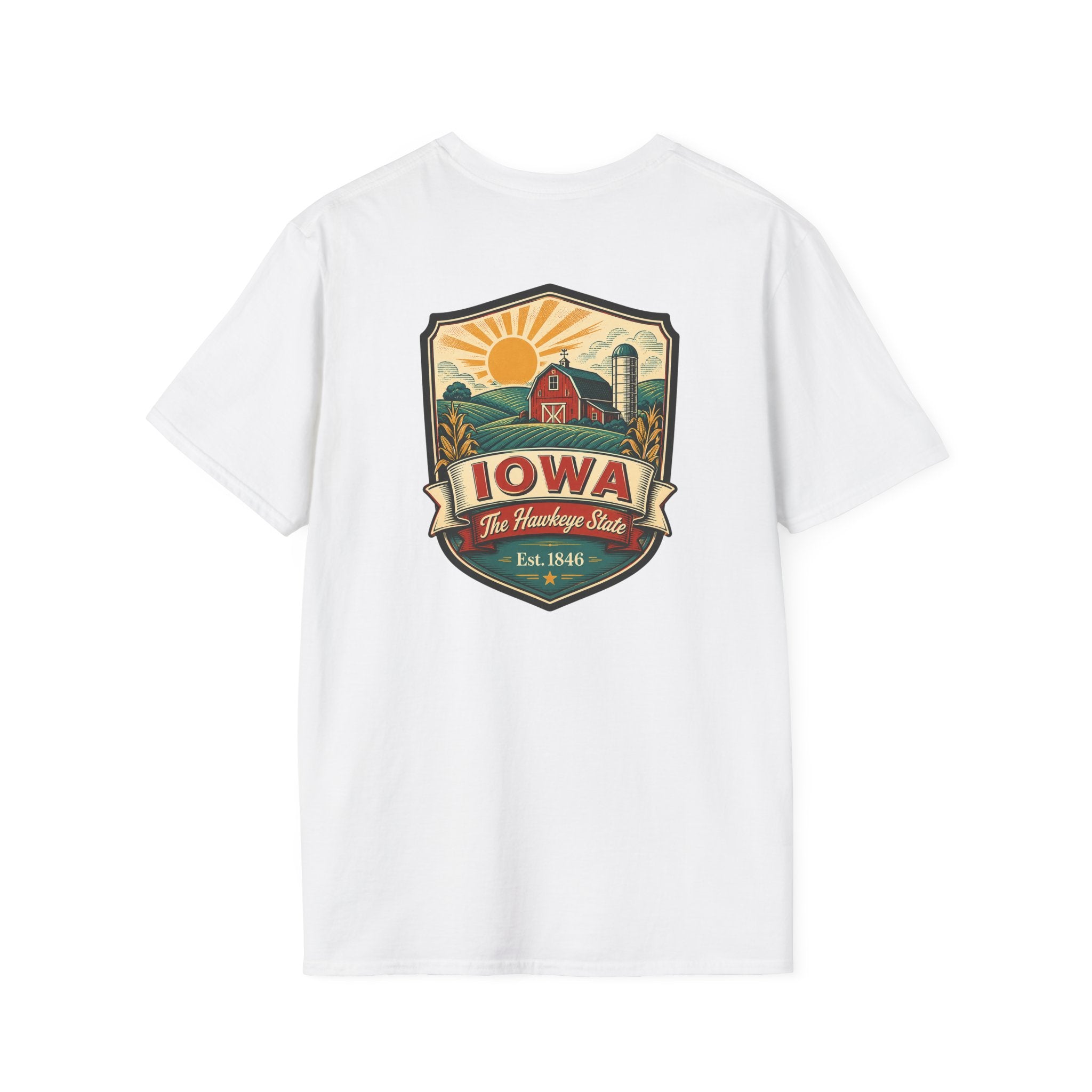 White Iowa travel badge T-shirt with front graphic logo print