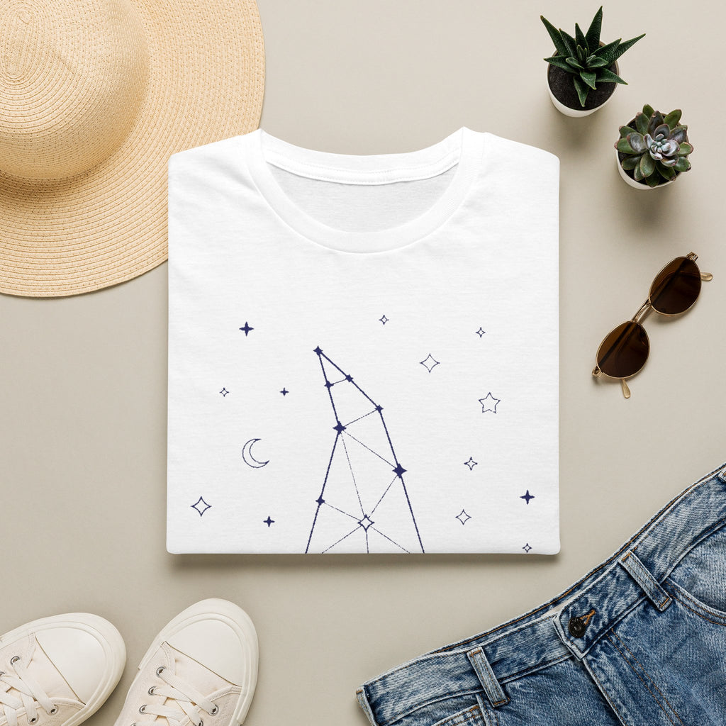 White witch constellation graphic T-shirt with star and moon symbols