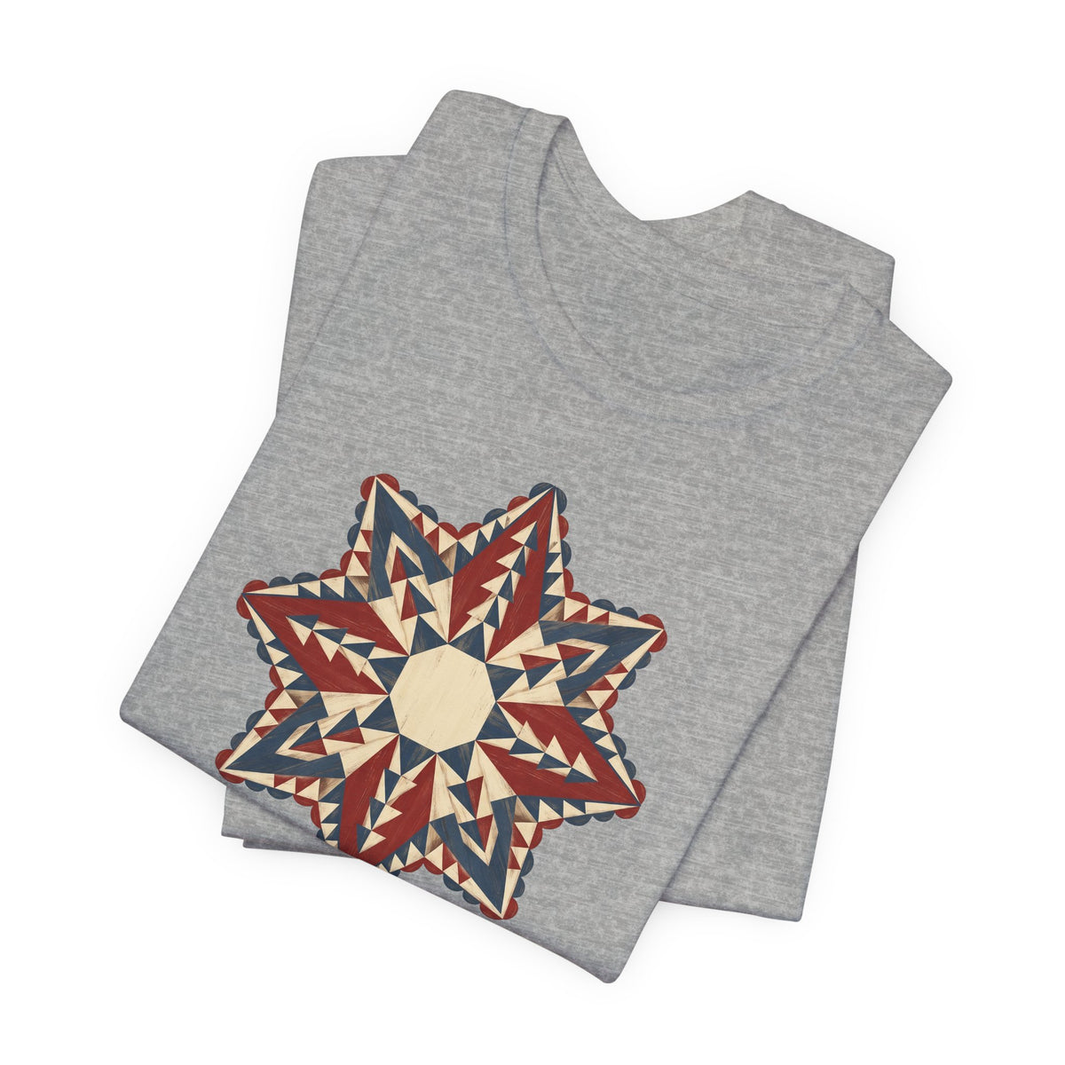 Dark grey heather crewneck T-shirt with geometric star mandala graphic
