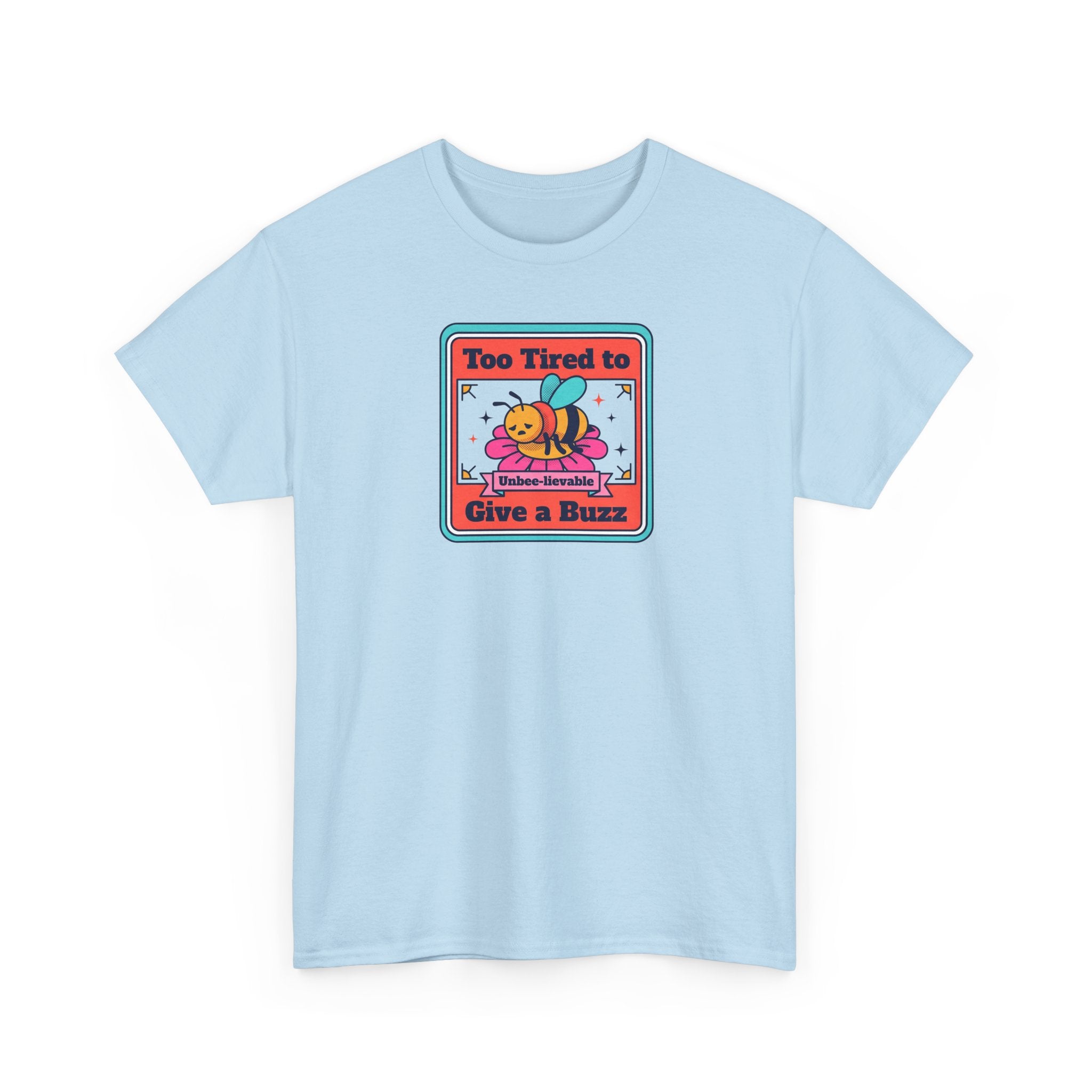 Light blue crew-neck T-shirt with bee graphic front