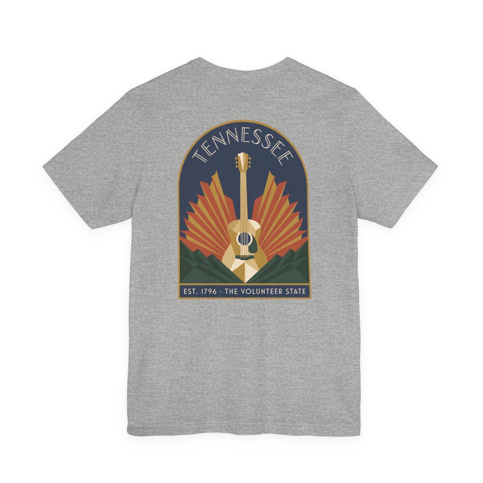 Heather gray crew-neck T-shirt with Tennessee guitar art graphic on chest