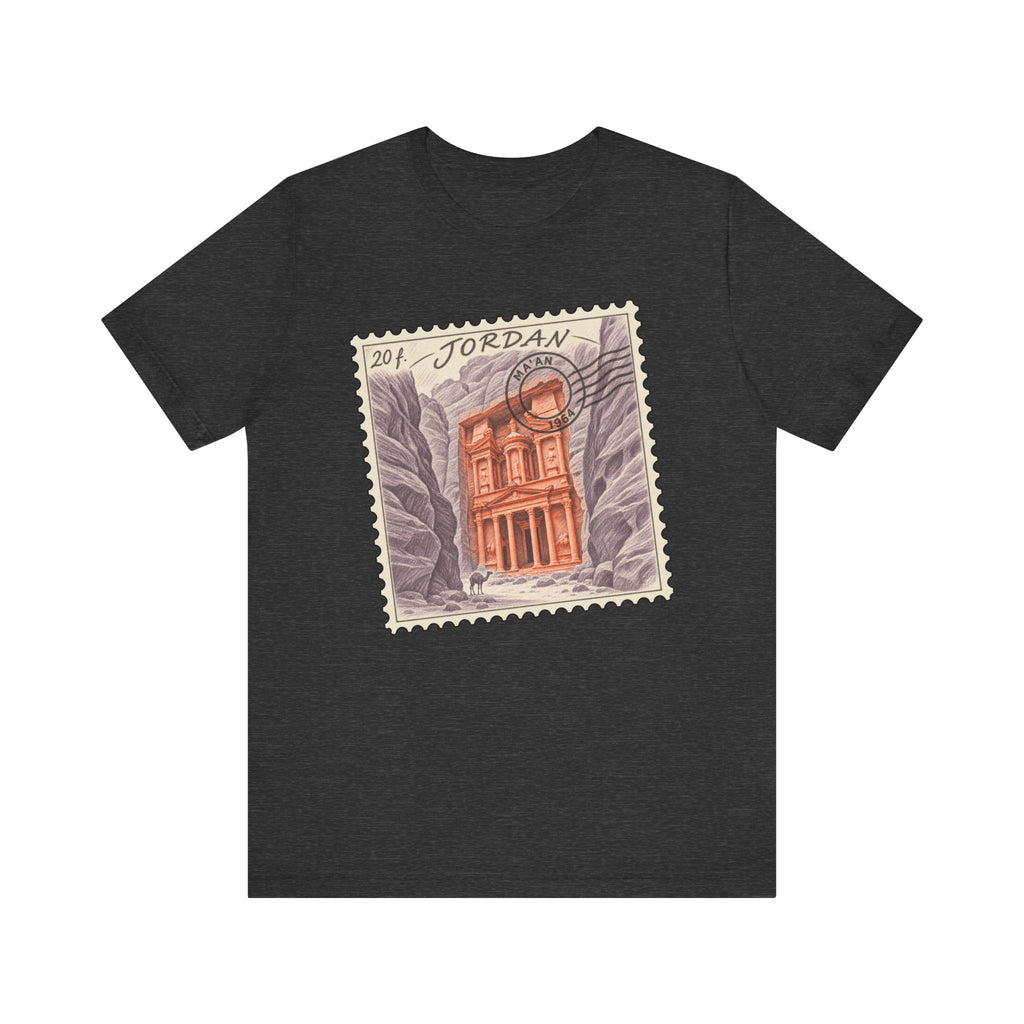 Dark heather grey T-shirt with vintage JORDAN stamp graphic on the chest
