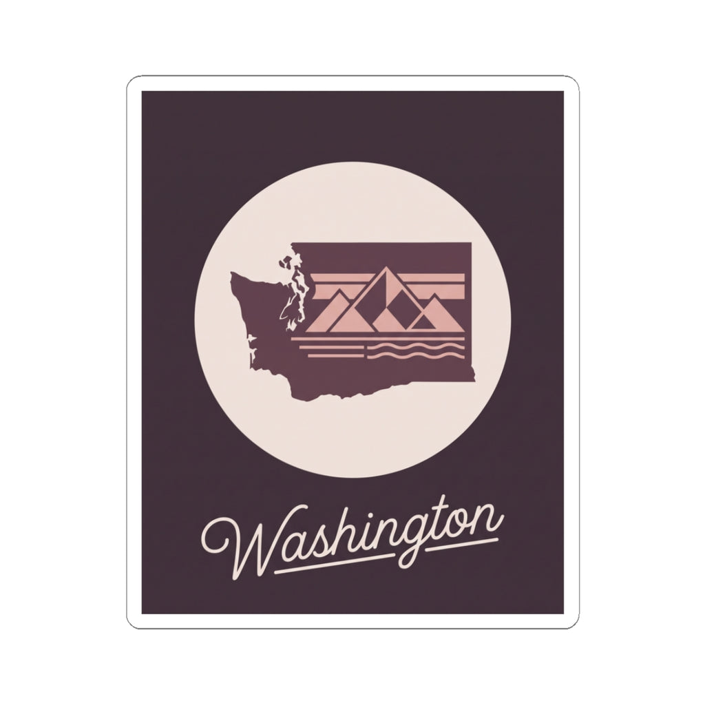 Washington state silhouette decal with round icon and "Washington" script text