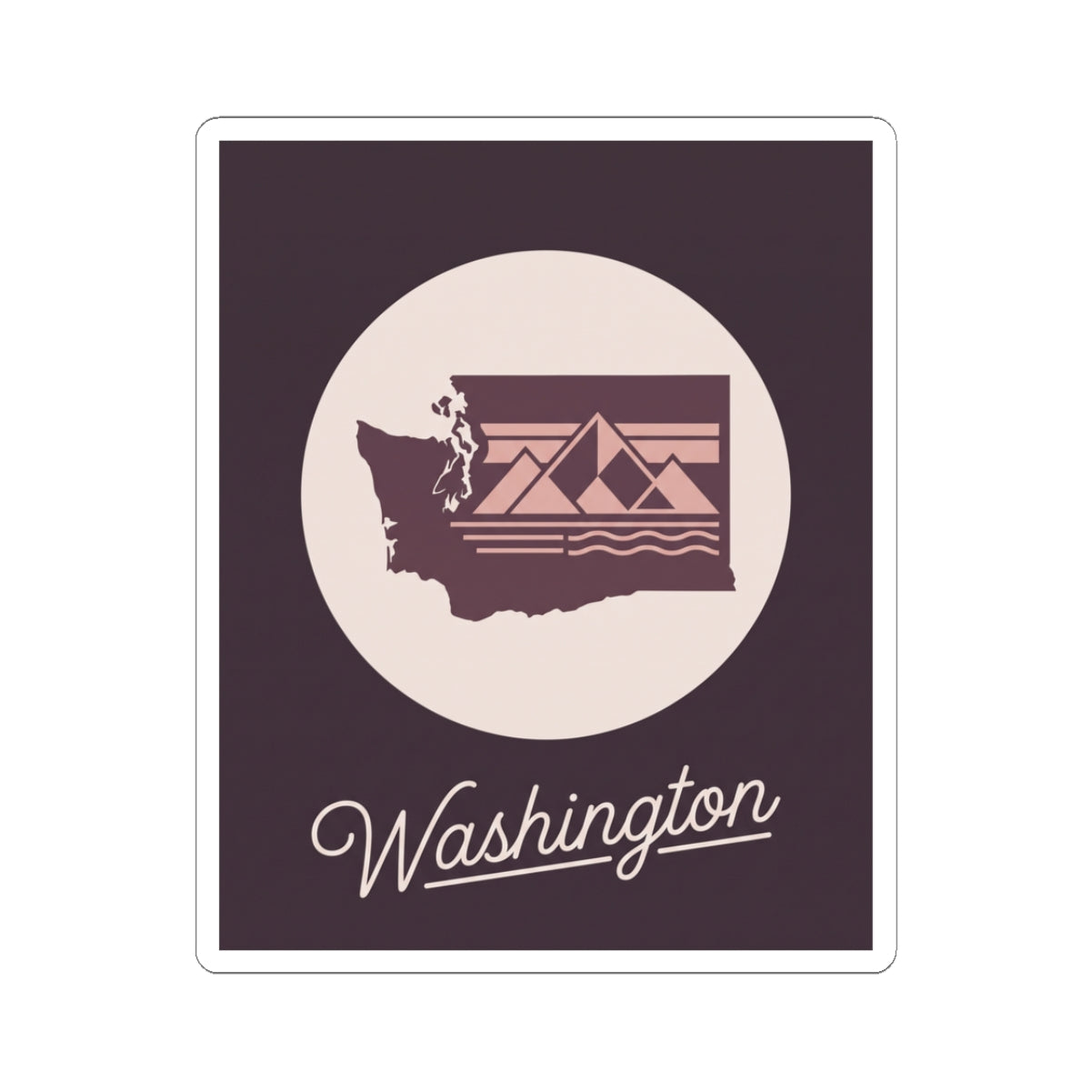 Washington state silhouette decal with round icon and "Washington" script text