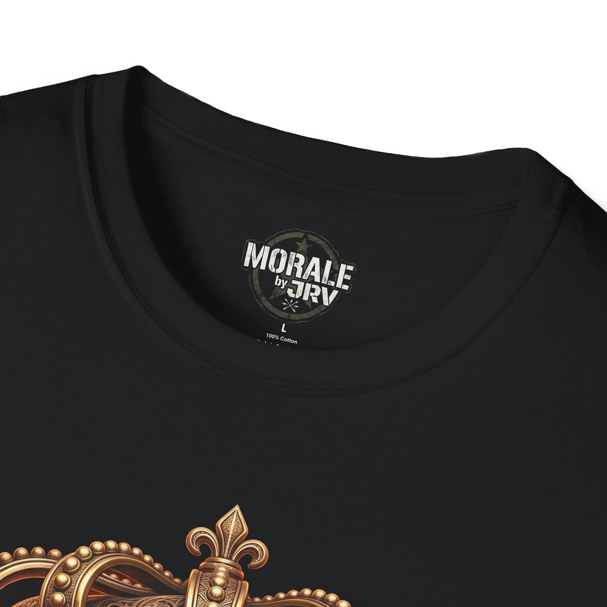 Crowned Skull T-Shirt collar print and gold crown skull detail, black