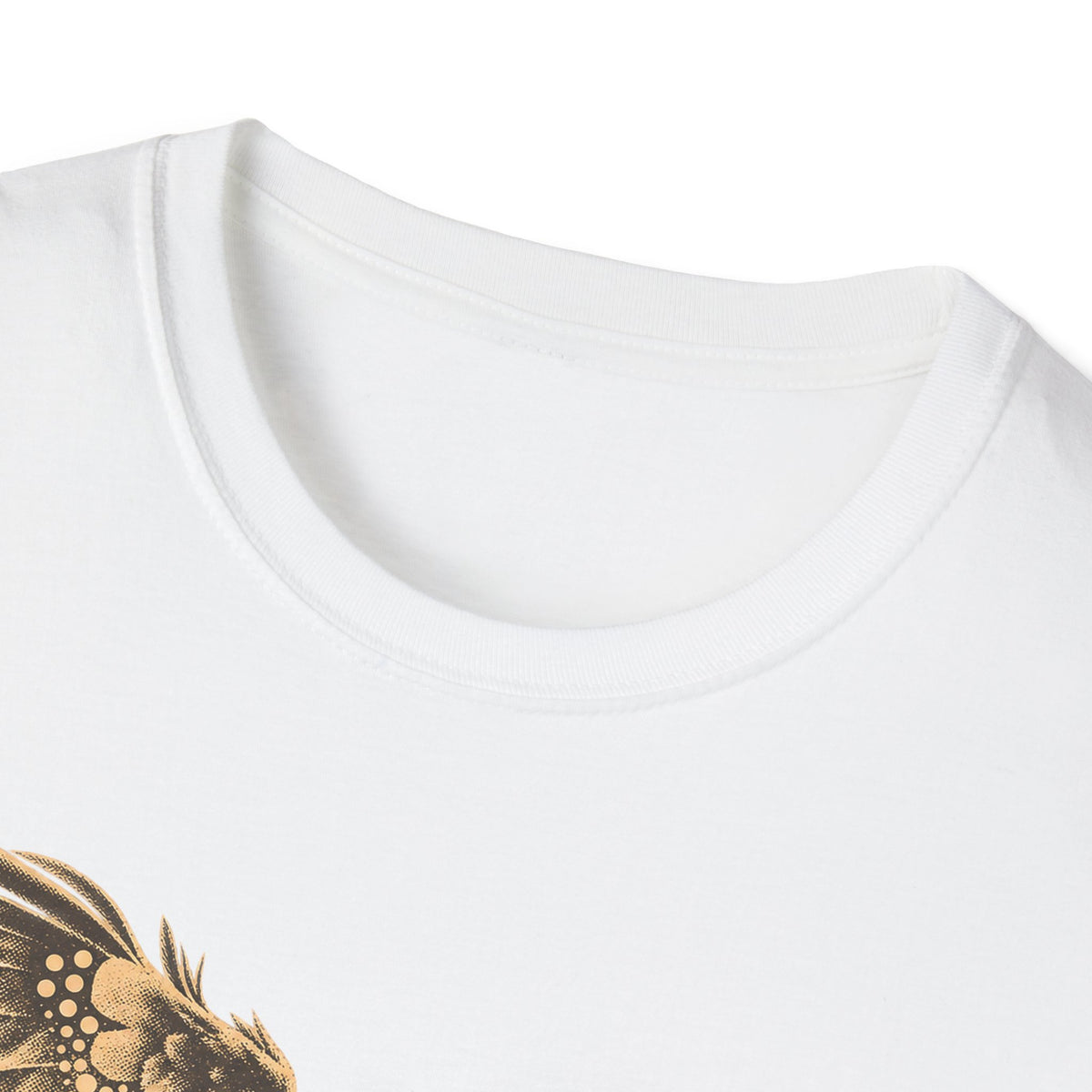 White crewneck short-sleeve T-shirt neckline close-up