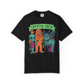 Black Cryptid Crew T-shirt with green CRYPTID CREW banner and four cryptid characters