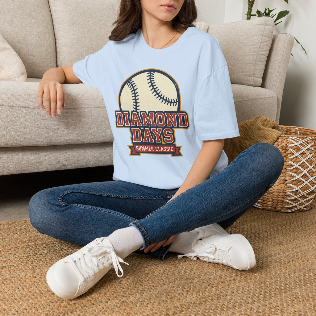 Vintage baseball T-shirt, light blue, Diamond Days baseball graphic front
