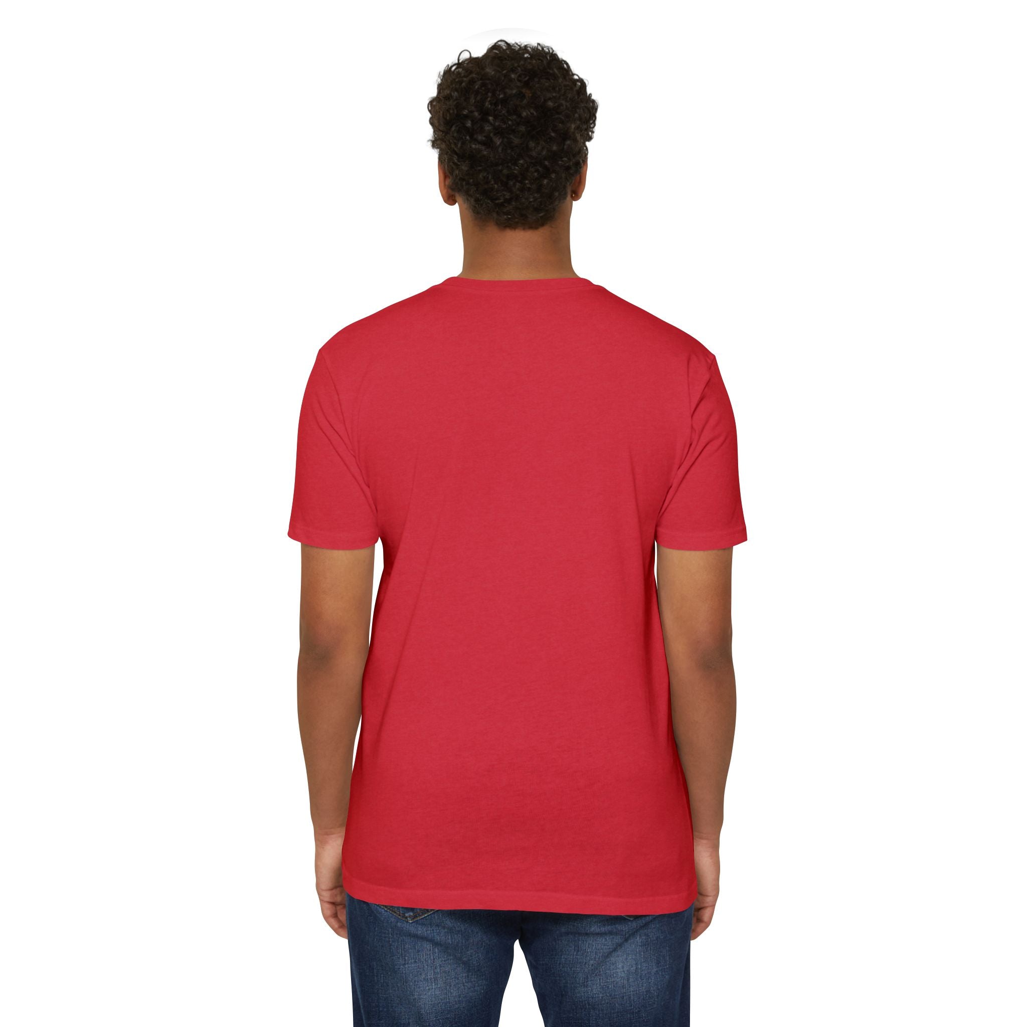 Red jet fighter graphic t-shirt back view