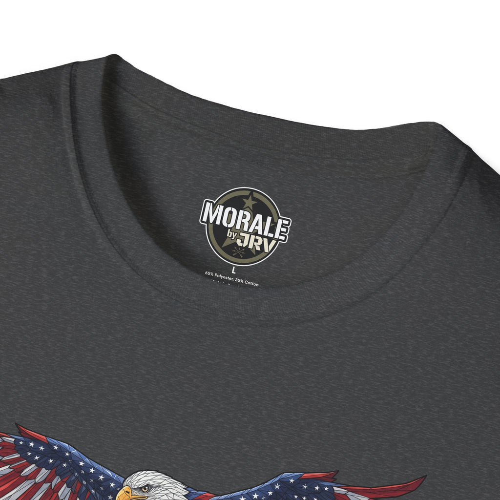 Dark gray crewneck T-shirt with circular Morale by Oriv logo at the neckline