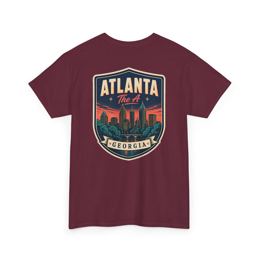 Maroon T-shirt with Atlanta Georgia skyline badge print