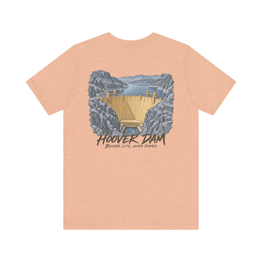 Heather peach crew-neck t-shirt with centered Hoover Dam graphic print