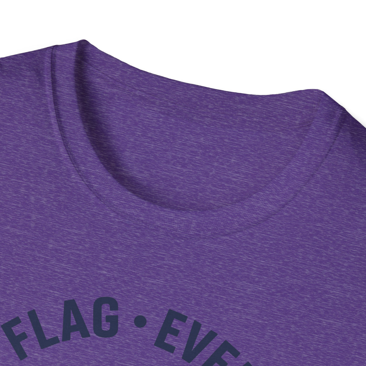Purple crew-neck t-shirt with partial "FLAG EVERY ERA" print near neckline